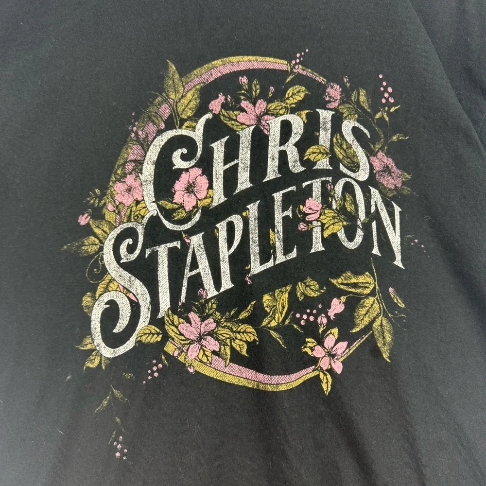 Chris Stapleton Men’s XL Black Graphic Band T-Shirt Floral Tour Style - Picture 2 of 5